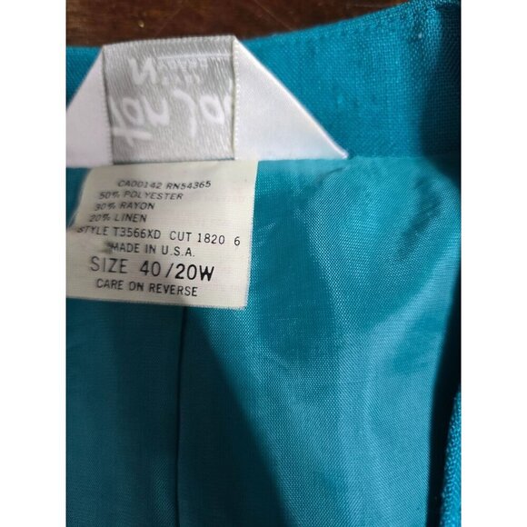 Vintage Blue Open Front Linen Blend Career Blazer - Picture 12 of 15